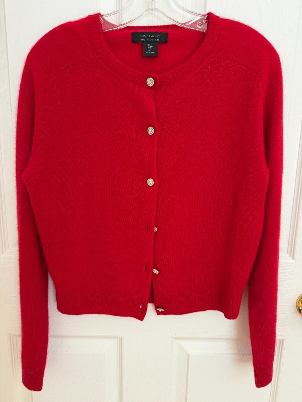Tahari 100% Cashmere Red Cardigan